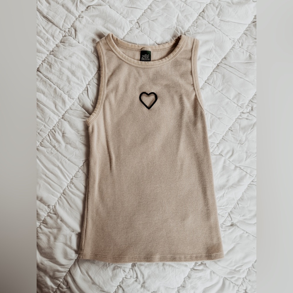 Wild Fable Beige Tank Top with Heart Accent